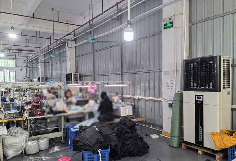 服裝廠整體制冷降溫，應用蒸發冷省電空調-立式軸流柜機