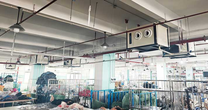 江蘇鹽城廠房降溫，應用蒸發(fā)冷省電空調(diào)-（掛式）臥式射流空調(diào)